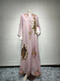Kaftan Muslim Abaya Clothes for Muslim Women Summer Fashion Muslim Women Long Sleeve V-neck Sequin Long Maxi Dress Dubai Abaya