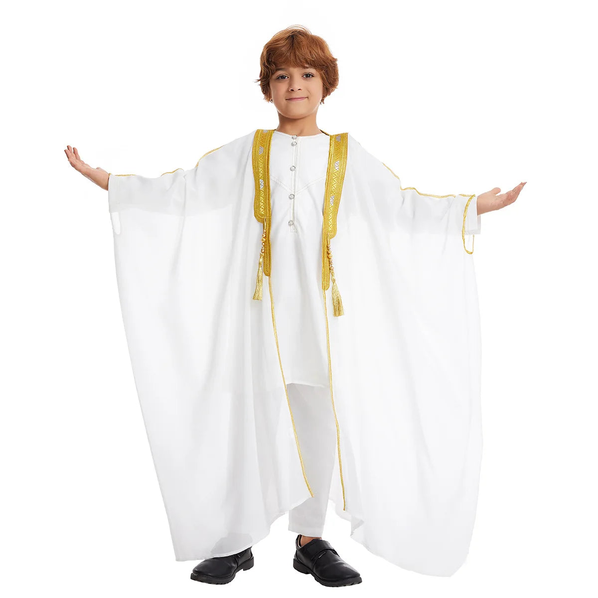 Kids Middle East Arab Robe with Tassel Boys Dubai Style Outfit Southeast Asian Long Shirt Islamic Traditional Ethnic Costume