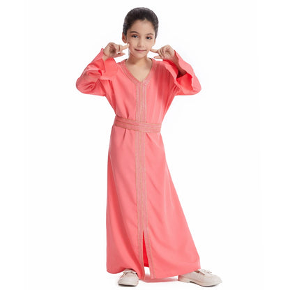 Muslim Kids Girls Maxi Dress Ramadan Eid Djellaba Dubai Abaya Turkey Kaftan Islamic Clothing Arabic Robe Children Prayer Gown
