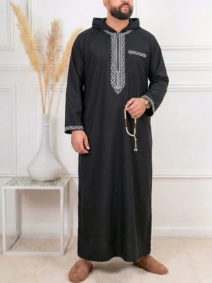 Muslim Men's Formal Thobes Long-sleeved Solid Color Loose Traditional Islamic Men's Clothing Kaftan Festival Arabic Ethnic Robe
