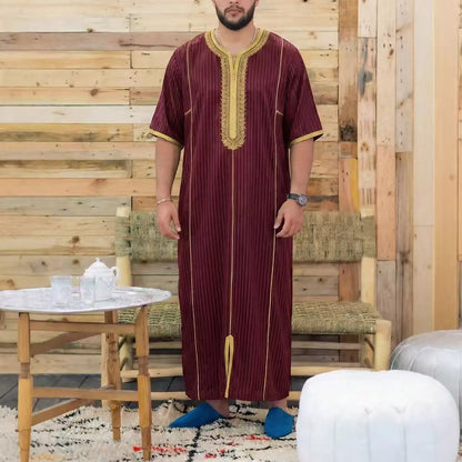 Muslim Men's Formal Thobes Long-sleeved Solid Color Loose Traditional Islamic Men's Clothing Kaftan Festival Arabic Ethnic Robe