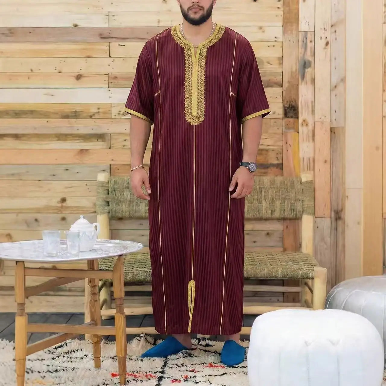 Muslim Men's Formal Thobes Long-sleeved Solid Color Loose Traditional Islamic Men's Clothing Kaftan Festival Arabic Ethnic Robe
