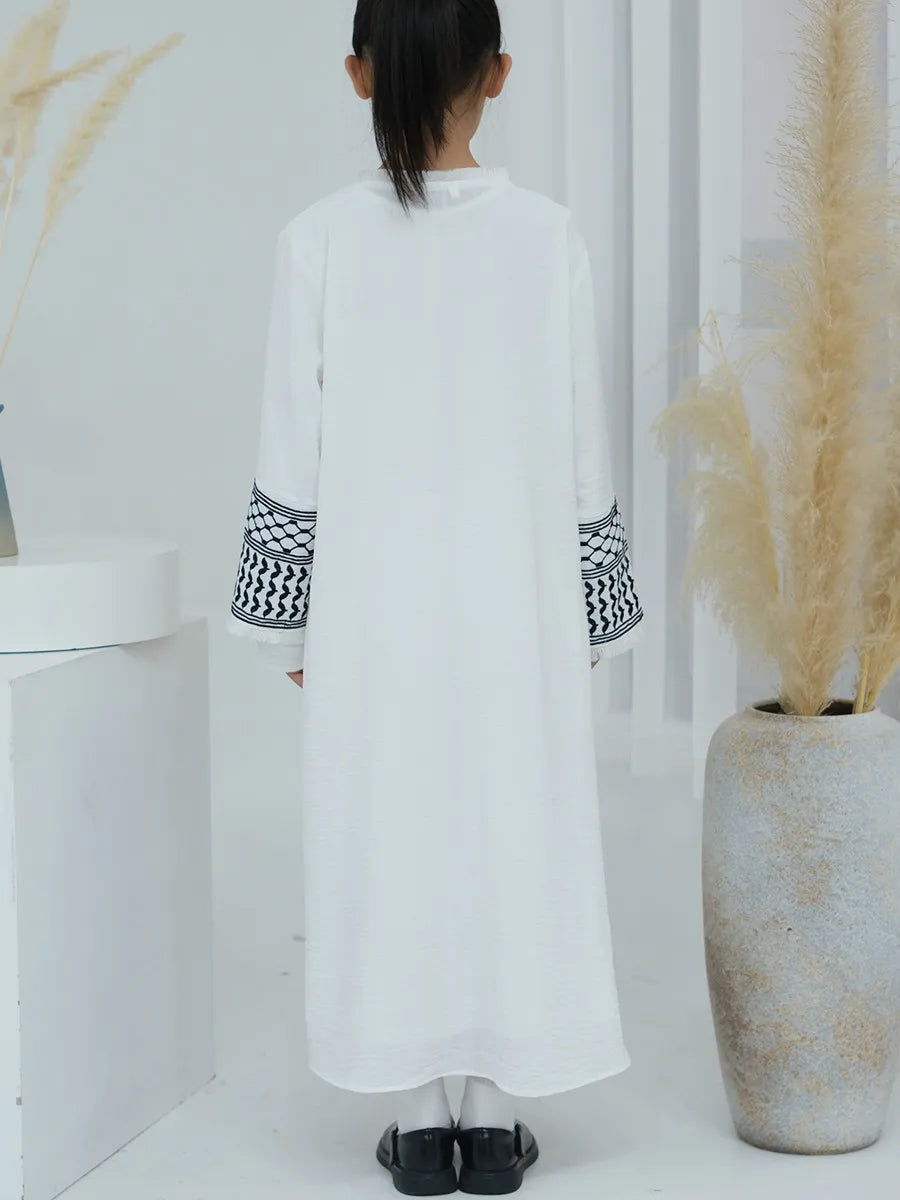 Muslim Kids girls Luxury Dubai Abaya Kimono Cardigan Embroidery tassels Long Dress Ramadan Robe Kaftan Femme Islam Clothing