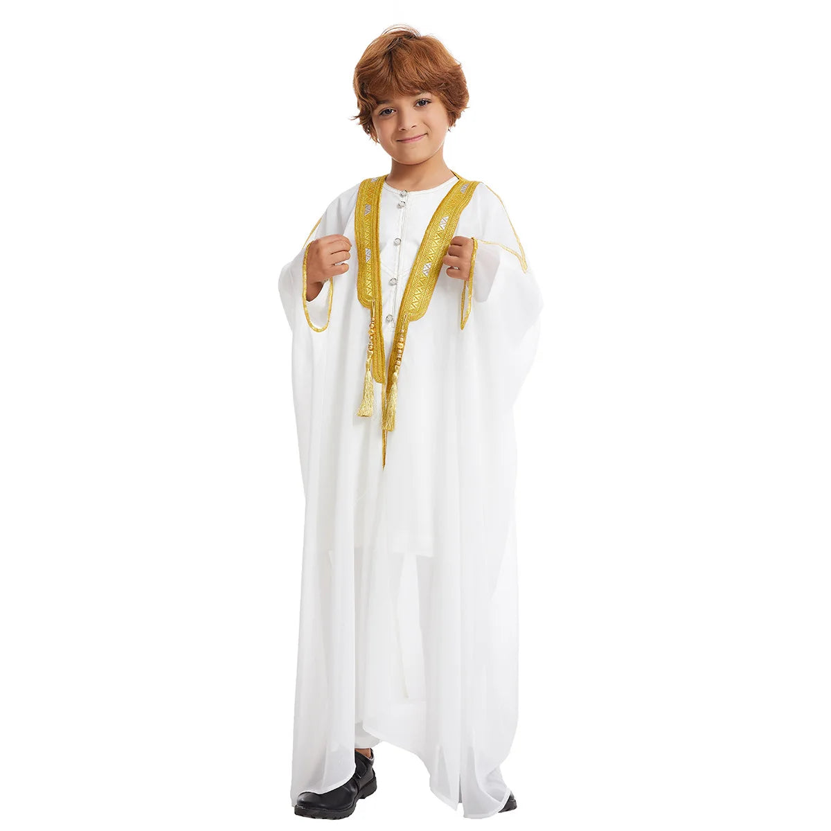Kids Middle East Arab Robe with Tassel Boys Dubai Style Outfit Southeast Asian Long Shirt Islamic Traditional Ethnic Costume