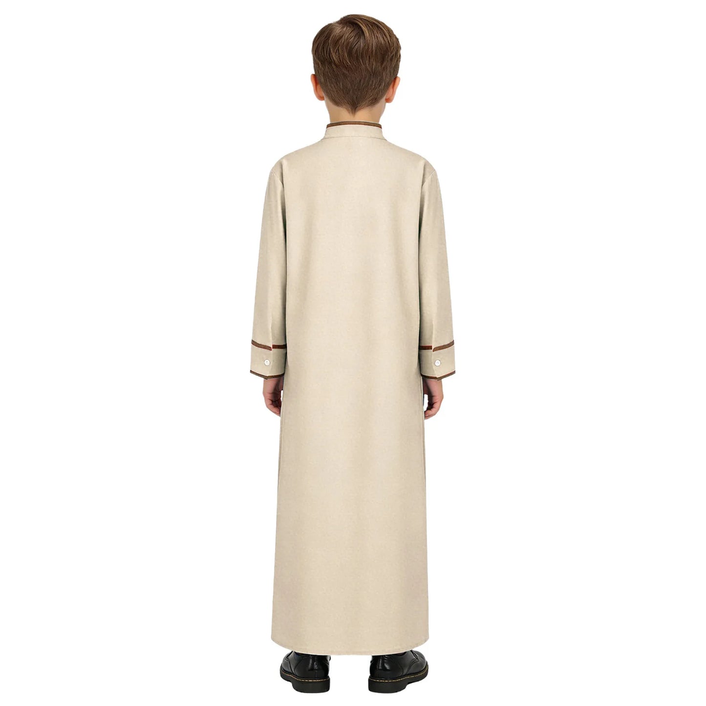 Kids Boys Muslim Thobe Arabic Middle East Loose Kaftan Long Sleeve Stand Collar Pocket Maxi Robe Casual Muslim Child Clothes