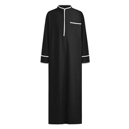 Kids Boys Muslim Thobe Arabic Middle East Loose Kaftan Long Sleeve Stand Collar Pocket Maxi Robe Casual Muslim Child Clothes