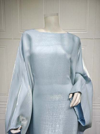 2024 Muslim Dress Women Summer Fashion Muslim Long Sleeve Satin Plus Size Long Abaya Kaftan Abaya Dubai Abaya Muslim Clothes