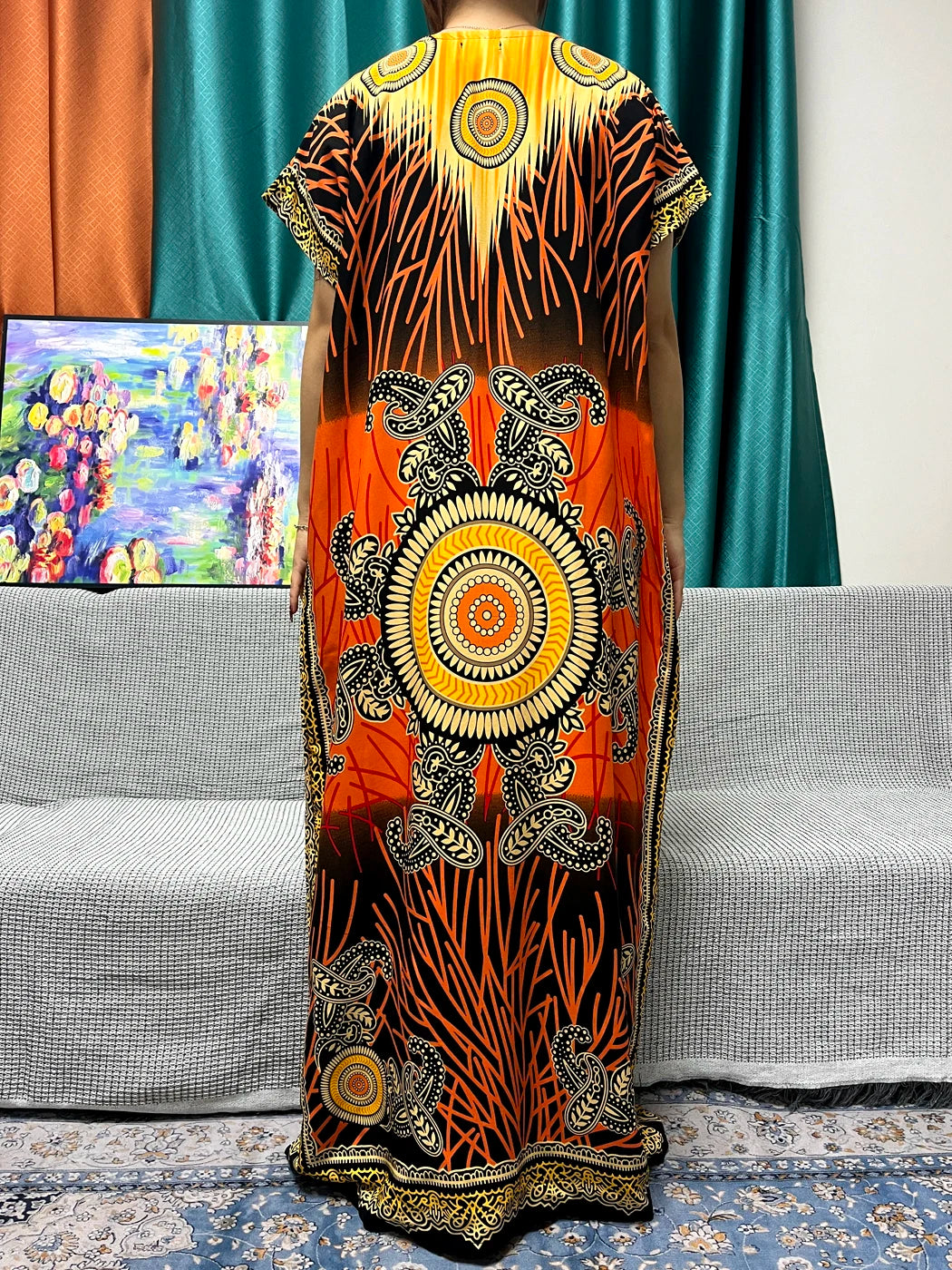 Abayas For Women 2024 New Print Appliques Cotton Traditional Kanga Clothing Loose Femme Robe African Ngeria Dresses With Turban