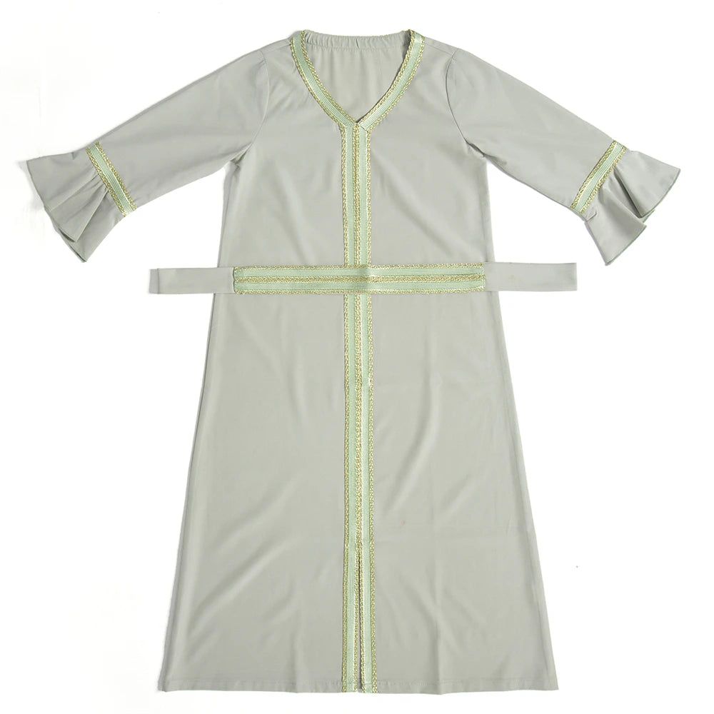 Muslim Kids Girls Maxi Dress Ramadan Eid Djellaba Dubai Abaya Turkey Kaftan Islamic Clothing Arabic Robe Children Prayer Gown