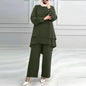 Women Muslim 2 Piece Set Blouse Double Top Wide Leg Pants Suit Morocco Ramadan Casual Ensemble Dubai Arab Trousers Outfits