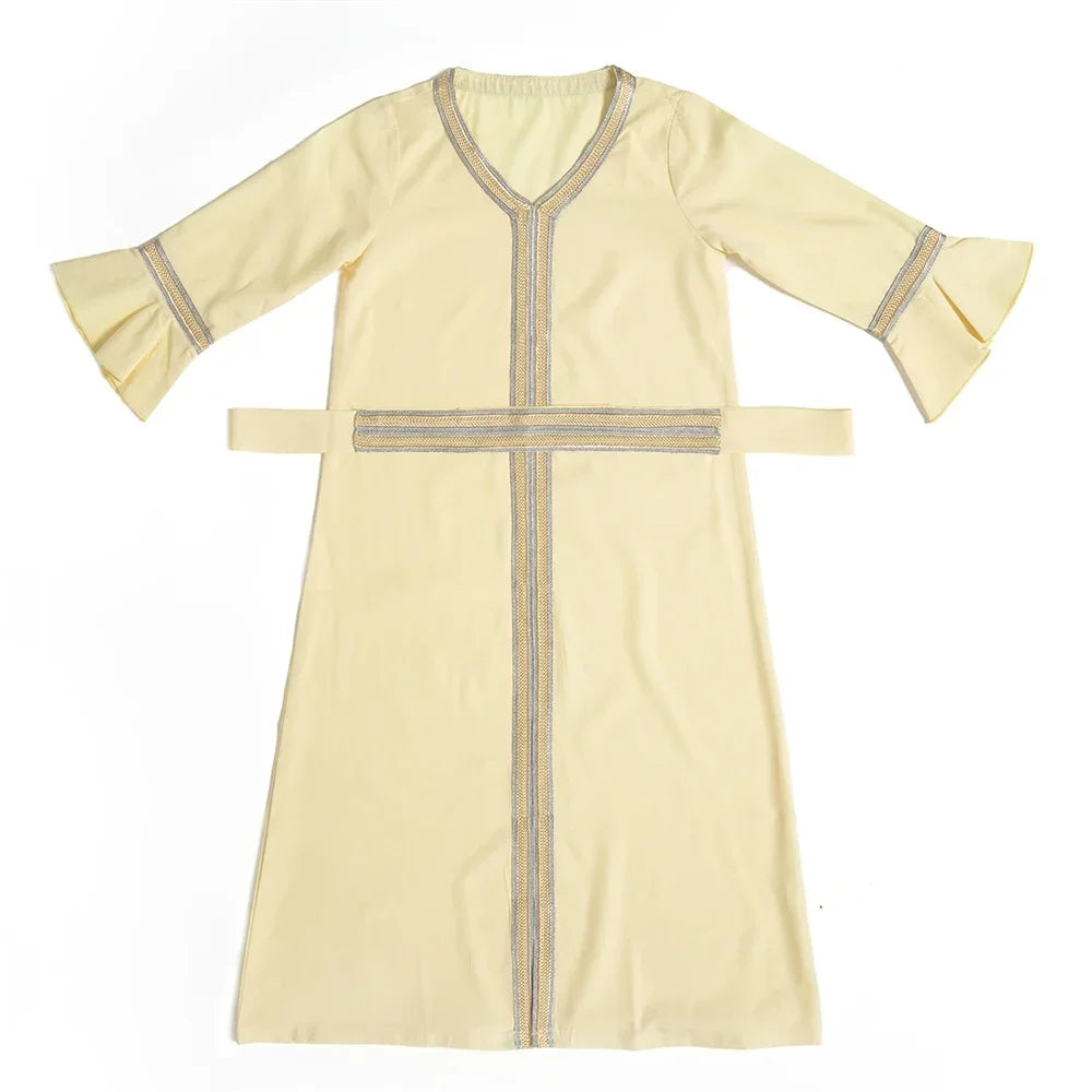 Muslim Kids Girls Maxi Dress Ramadan Eid Djellaba Dubai Abaya Turkey Kaftan Islamic Clothing Arabic Robe Children Prayer Gown