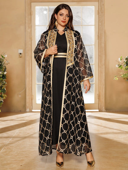 Muslim Dresses 2 Piece Sets for Women Moroccan Kaftan Embroidery Jalabiya Ramadan Dubai Open Abayas Islam Vestidos Cardigan Robe