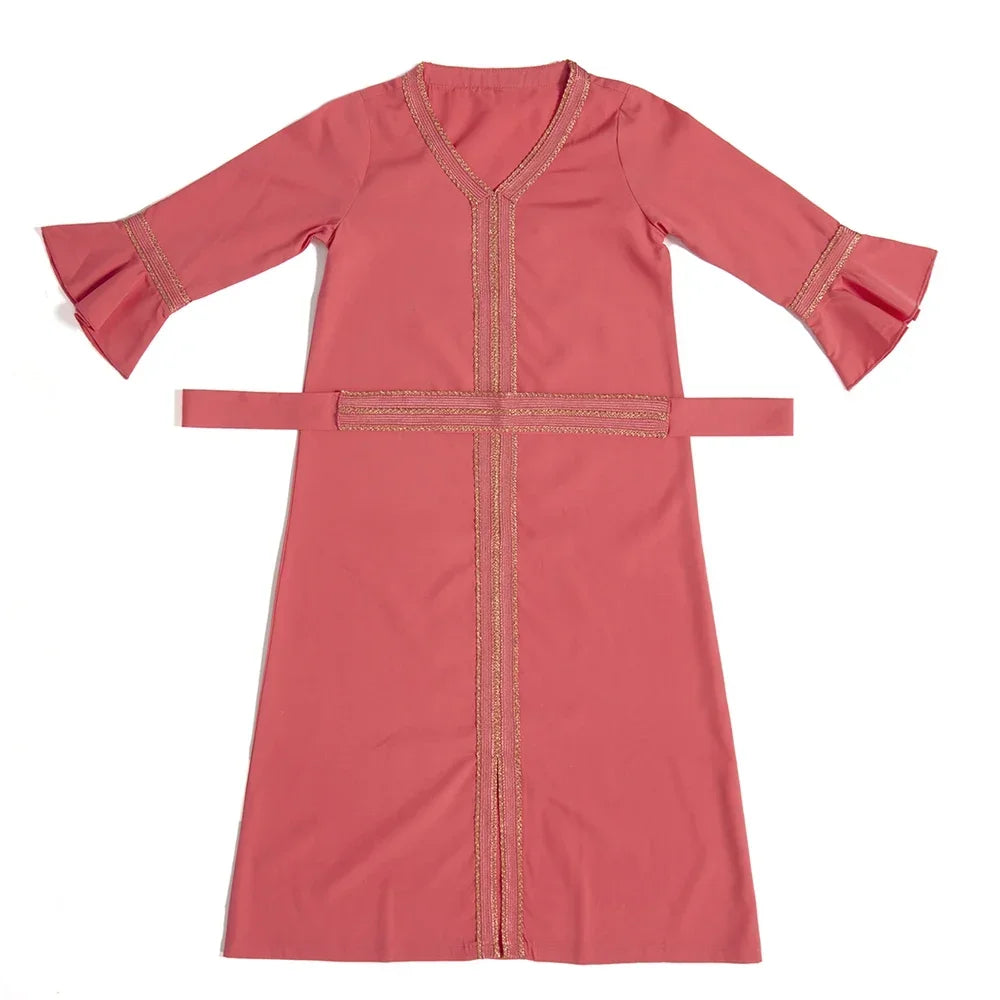 Muslim Kids Girls Maxi Dress Ramadan Eid Djellaba Dubai Abaya Turkey Kaftan Islamic Clothing Arabic Robe Children Prayer Gown