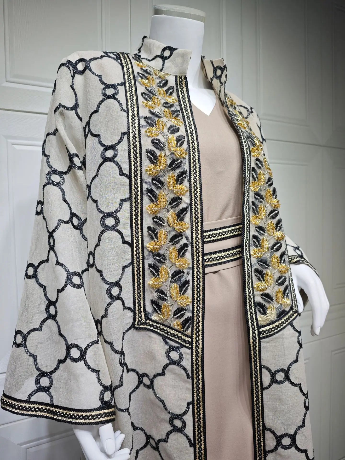 Muslim Dresses 2 Piece Sets for Women Moroccan Kaftan Embroidery Jalabiya Ramadan Dubai Open Abayas Islam Vestidos Cardigan Robe