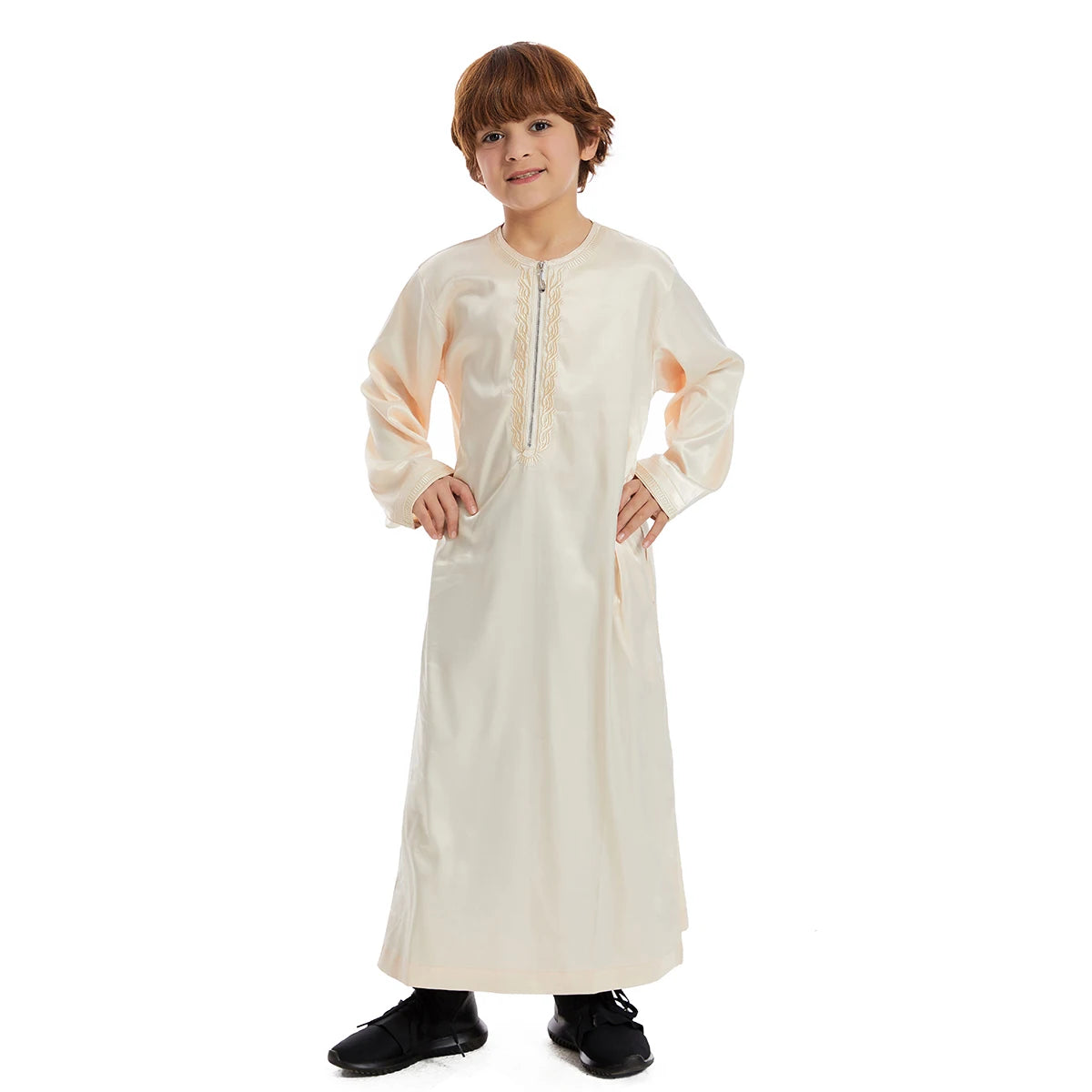 Muslim Children Abaya Ramadan Jubba Prayer Thobe Boys Long Dress Kids Caftan Islamic Robe O-Neck Gown for Kaftan Dubai Arab Robe