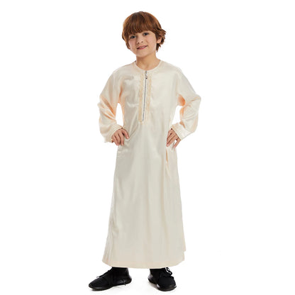 Muslim Children Abaya Ramadan Jubba Prayer Thobe Boys Long Dress Kids Caftan Islamic Robe O-Neck Gown for Kaftan Dubai Arab Robe