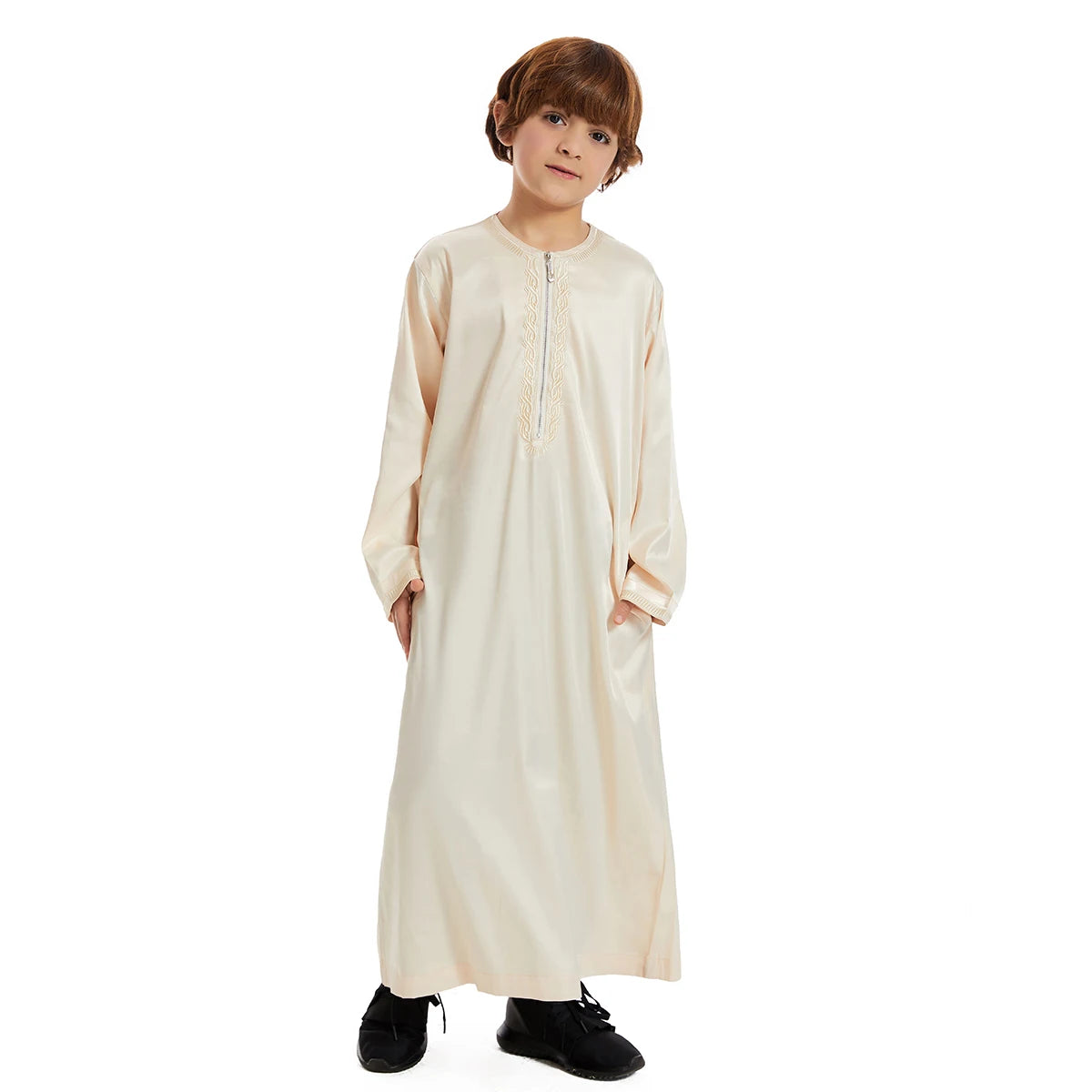 Muslim Children Abaya Ramadan Jubba Prayer Thobe Boys Long Dress Kids Caftan Islamic Robe O-Neck Gown for Kaftan Dubai Arab Robe
