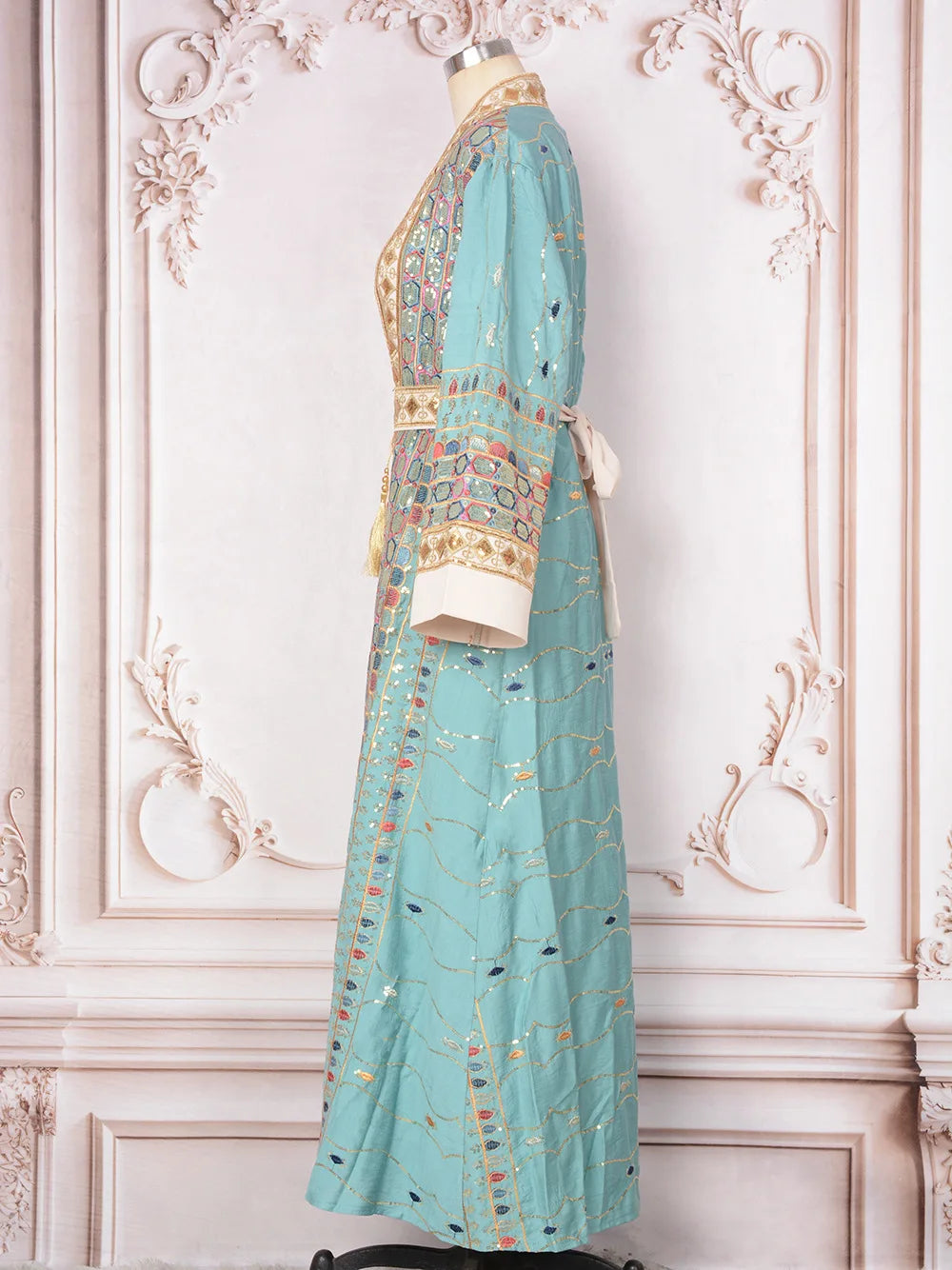 Muslim Two Piece Sets Women Clothing Prom Dresses Fashion Colorful Embroidery Abaya Turkish Kaftan Robe Women Prayer Dress Sets