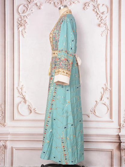 Muslim Two Piece Sets Women Clothing Prom Dresses Fashion Colorful Embroidery Abaya Turkish Kaftan Robe Women Prayer Dress Sets