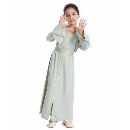 Muslim Kids Girls Maxi Dress Ramadan Eid Djellaba Dubai Abaya Turkey Kaftan Islamic Clothing Arabic Robe Children Prayer Gown