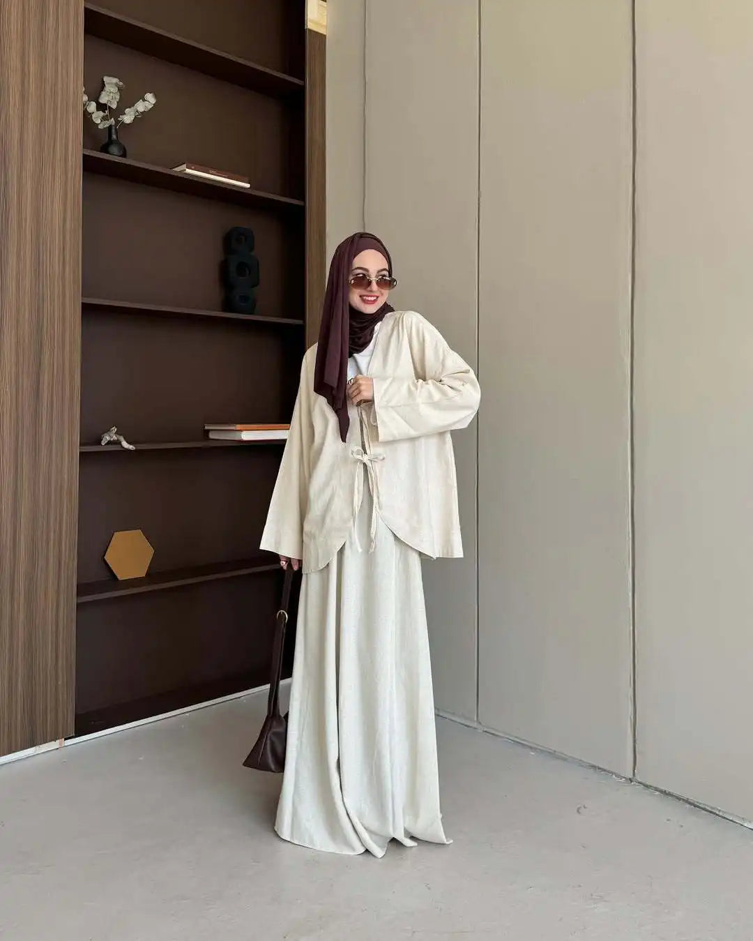 Muslim Two Piece Set Women Lace-up Shirt Skirt Suits Ramadan Morocco Dubai Long Skirts Islam Outfits Jalabiya Musulman Ensemble