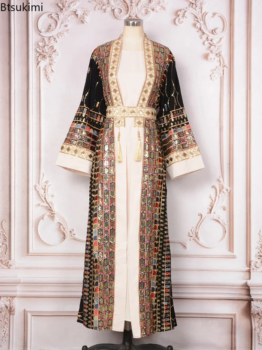 Muslim Two Piece Sets Women Clothing Prom Dresses Fashion Colorful Embroidery Abaya Turkish Kaftan Robe Women Prayer Dress Sets
