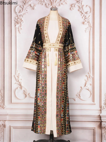 Muslim Two Piece Sets Women Clothing Prom Dresses Fashion Colorful Embroidery Abaya Turkish Kaftan Robe Women Prayer Dress Sets