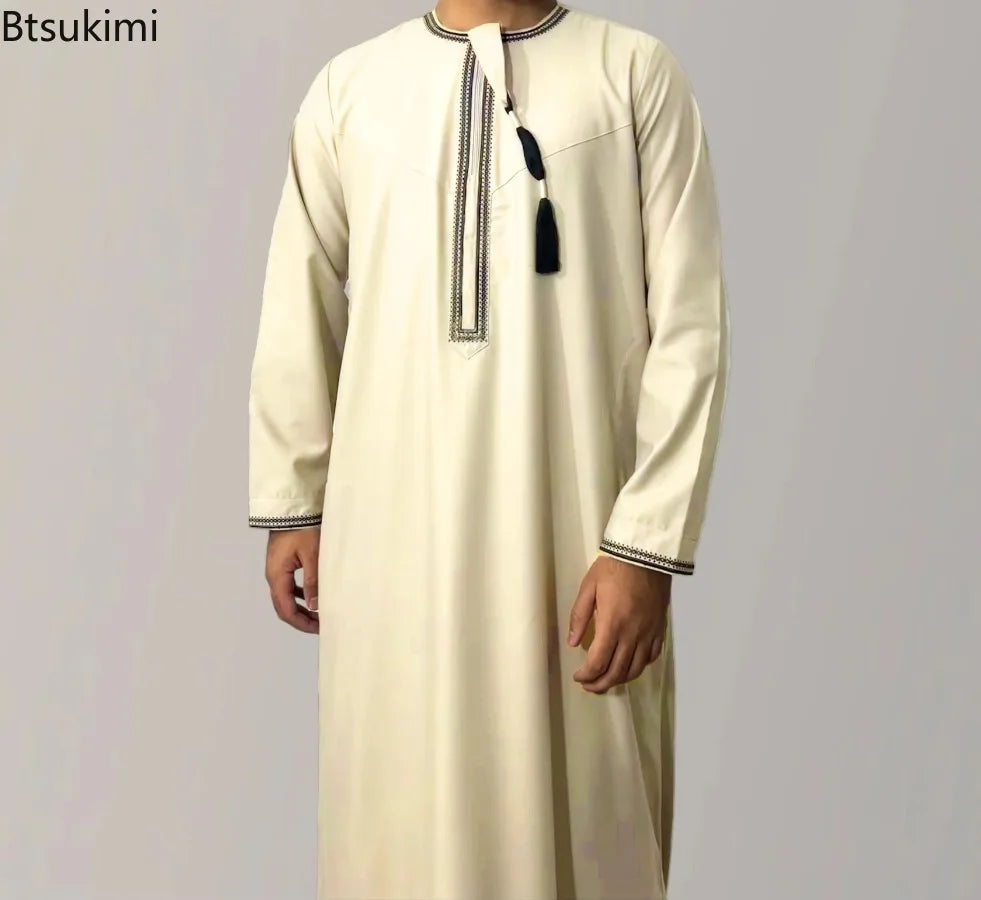 2026 Muslim Fashion Abaya for Men Long Sleeve O-neck Pullover Dress Robe Men Jubba Thobe Pakistan Kaftan Arabic Islamic Clothing