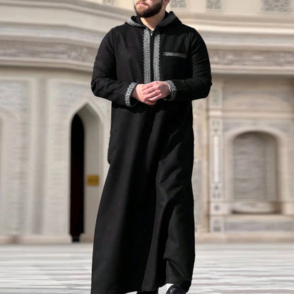 Muslim Men's Formal Thobes Long-sleeved Solid Color Loose Traditional Islamic Men's Clothing Kaftan Festival Arabic Ethnic Robe