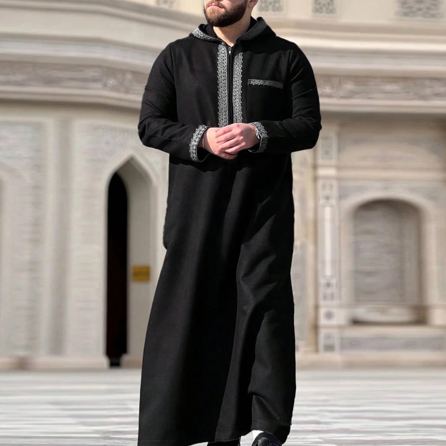 Muslim Men's Formal Thobes Long-sleeved Solid Color Loose Traditional Islamic Men's Clothing Kaftan Festival Arabic Ethnic Robe