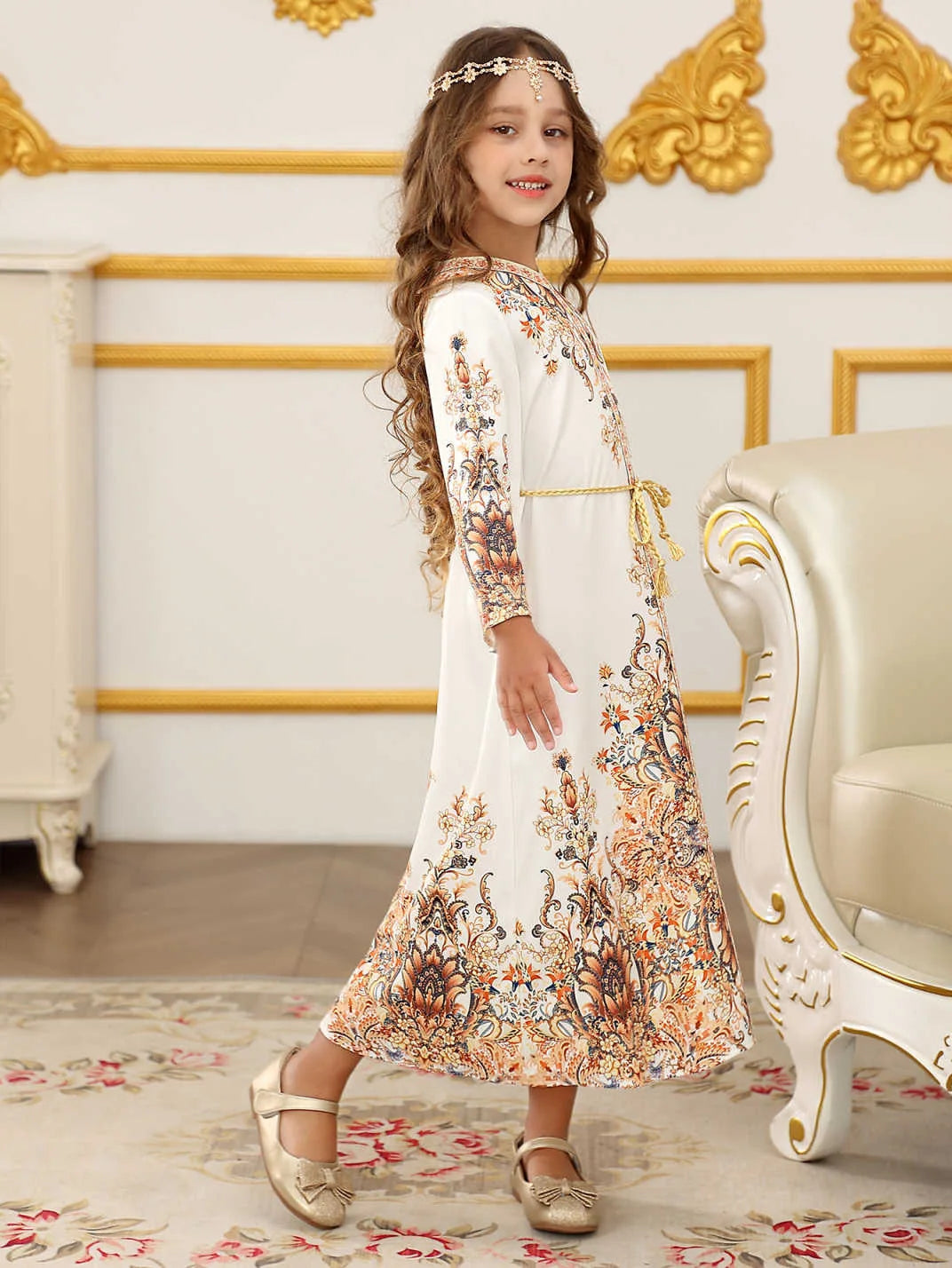 Muslim Kids Girls Festive Embroidery White Dress For Children Communion Ramadan Skirt Eid Prayer Garment Abaya Robe Kaftan Gown