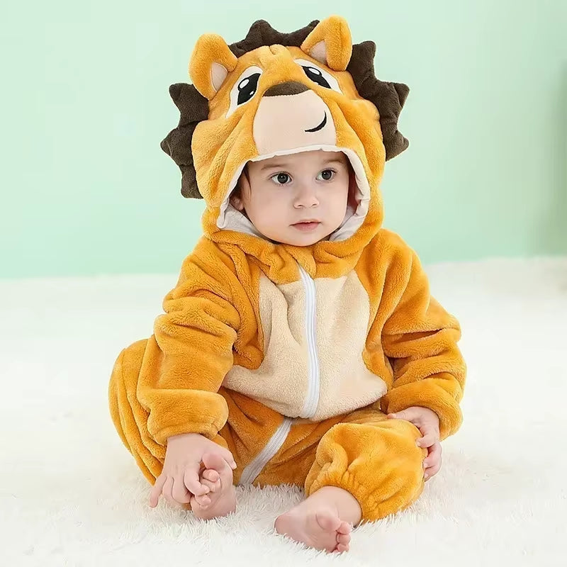 Baby Rompers Winter Kigurumi Lion Costume for Girls Boys Toddler Animal Jumpsuit Infant Clothes Pyjamas Kids Overalls Ropa Bebes